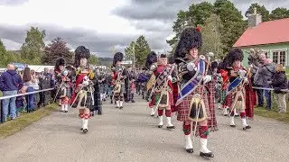 Massed pipes & drums parade to the 2018 Braemar Gathering Royal Highland Games in Scotland (4K)