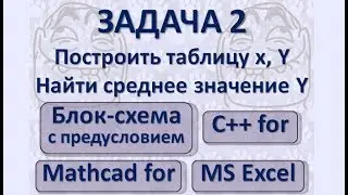 Задача2 Бл-сх с предусл, Прогр С++ for, Mathcad for, EXCEL Таблица x, Y, среднее, количество