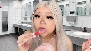 ASMR dumb b̶t̶c̶h̶ girl eats your squeeze tube lipglosses in the school bathroom 💄🍽️ (realistic)