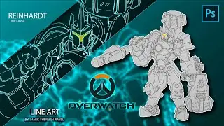 Reinhardt - [ Overwatch ] - Line Art in Photoshop
