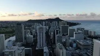Honolulu , Hawaii Waikiki Beach Sunrise Drone Footage
