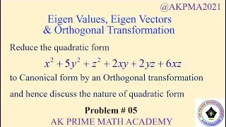 Reduction of quadratic form to canonical form by orthogonal transformation #jntua #linearalgebra