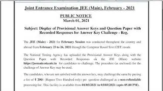 JEE main 2021: Answer key Uploaded by NTA.  March Registration Open till 6th March