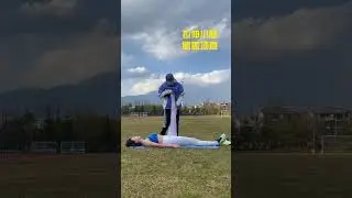 Partner assisted stretch to achieve full spilt