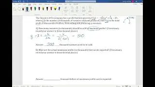 Finding the Maximum Profit of a Quadratic Function