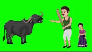 Farmer talking with buffalo on green screen cartoon characters no copyright