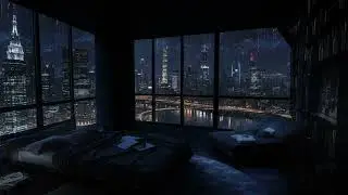 Fall Asleep Fast in Modern Apartment Ambience | Rain Sounds and Night City View to Relieve Stress 🌧️