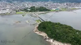 ドローン空撮映像・愛知県・三河湾・竹島・見下ろし・前進・下降