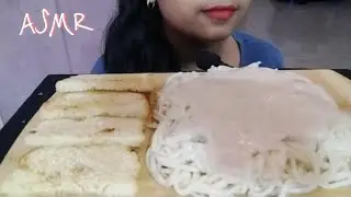 ASMR| Eating Creamy Alfredo Spaghetti Pasta| Garlic Bread| (Eating Sounds)