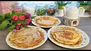 Три начинки!Блины начиняем на сковороде при выпечке!