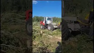 Трактор т-150 тащит лесной прицеп Тигер 