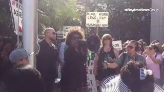 Ingrid Stewart, a leader of striking Santa Clara County Court workers, tells the group a deal may so