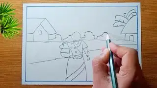 Village scenery drawing🏡| girl scenery drawing| scenery drawing #drawing #art #scenery