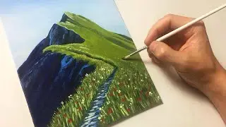 How to draw Mountain with Flowers | Acrylic Painting for Beginners