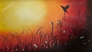Sunset Bird, Easy lesson,Acrylic Painting for beginners,learn to paint,