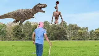 Siren head attack in village || Dinosaur attack in village garden
