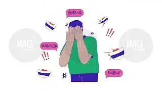 Hiding behind hands arab man surrounded by mockers line 2D character animation