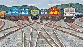 12 INDIAN EXPRESS TRAINS CROSSING DANGEROUS DIAMOND TRACKS | BeamNG.Drive | Train Simulator