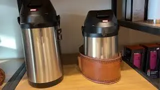 Garrafa térmica em aço inox e couro linha completa