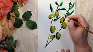 Оливковая ветвь. Скетч акварельными красками.