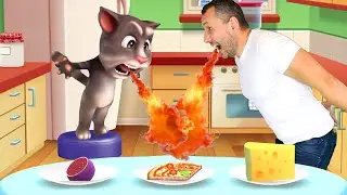 MY TALKING TOM 2 In Real Life playing game with Alex and Kirill dad
