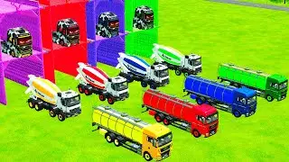 Garage with Colors - ALL MIXER TRUCK WITH DOUBLE FLATBED TRAILER TRUCK, MERCEDES, VOLVO, PETERBILT