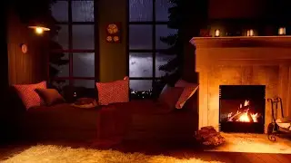 Cozy Room Tone - Fireplace Crackles with Rain and Thunder - 4 Hours