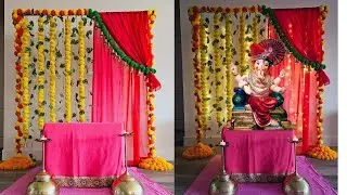 Ganesh chaturthi decoration idea at home/ Ganpati puja decoration ghar par/ Happy ganesh chaturthi