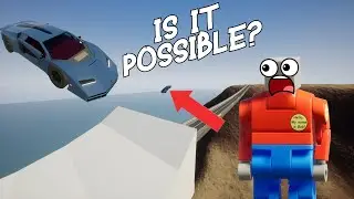 Lego car and ramp with a large pit. Crash Test of 10 Lego Cars in Brick Rigs