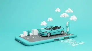 The electric car is refueling through the charger and shows 