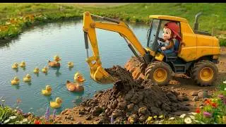 Monkey Cartoon Doing Farm Work With Funny Animals On Farm, Rescue The Goat With An Excavator