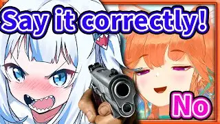 Gura Loses Her Mind Over Kiara's English Pronunciation 【HololiveEN】