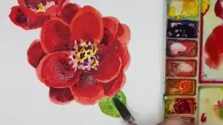 水彩畫山茶花How to paint camellia with watercolor 