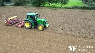 The dry weather means we’re back reseeding grass leys. John Deere 6145 ploughing & powerharrowing.
