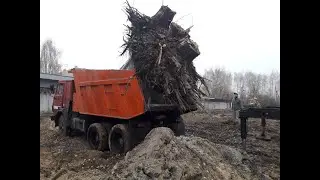 Корчевание пней экскаватором