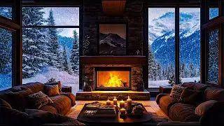 Deep Sleep With the Sounds of a Snowstorm and a Fireplace | Cozy Winter Atmosphere and Raging Wind