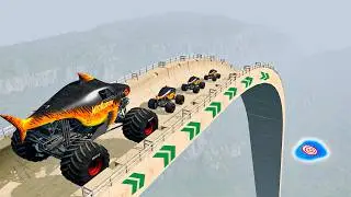 MONSTER TRUCKS and Grave Digger vs Giant RAMP
