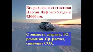 Ниссан Лиф все расходы за 3.5 года и 93 000 км. Стоимость энергии, ТО, ремонты, ср. расход, СОХ.