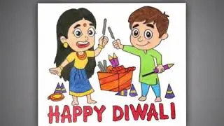 How to Draw Diwali Scene | Kids Playing Fire Crackers