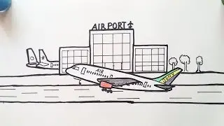 Drawing Airport for beginners| How to draw Airport step by step| Airplane landing