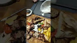 barbecue shish kebab with french fries sauce and salad :)