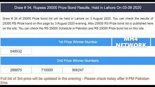 3 8 2020 I 25000 Prize Bond result I Prize bond Draw 3 August 2020 I 25000