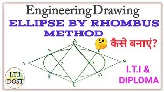 Draw ellipse by rhombus method.Iti & dipolma , Ncvt & Scvt , Ellipse  Engineering drawing in hindi.