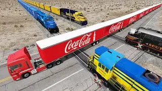 Long Giant Truck Accidents on Railway and Train is Coming #12 | BeamNG Drive