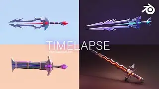 [TIMELAPSE] 3D Modeling in Blender 4 Lowpoly Weapon Designs | 3D Game Models | Simple 3D Art