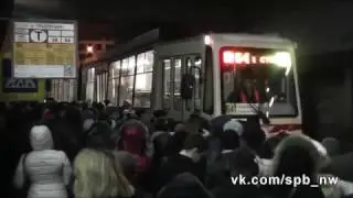 На трамвае после снегопада Trams in St Petersburg Russia