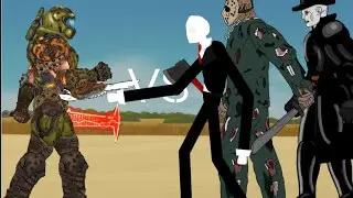 Doom slayer vs slender man, tyrant, art the clown, jason