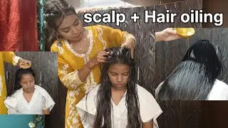 Scalp + Hair oiling to relieve stress and have a sweet sleep | Asmr hair oiling and massage |