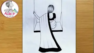 How to draw a Girl swinging - pencil Sketch || Step by Step pencil drawing || Girl Drawing