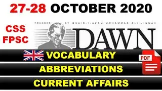 English Vocabulary |Abbreviations|Current Affairs|Dawn 27-28 Oct 2020